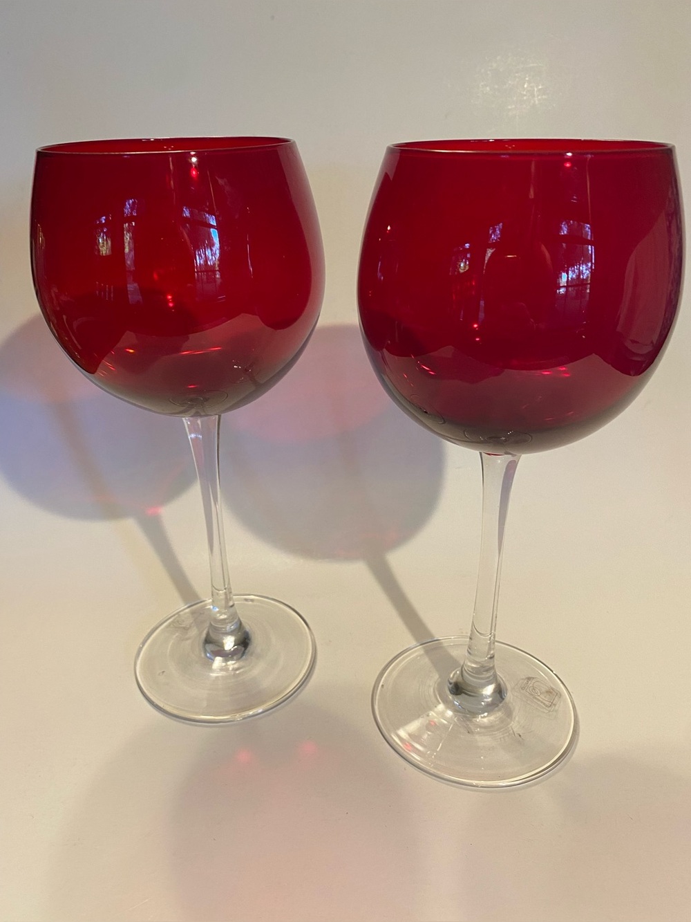 Circleware Ruby Red Wine Glasses Set of 2 Balloon Bowl 8” Tall Holiday Goblets